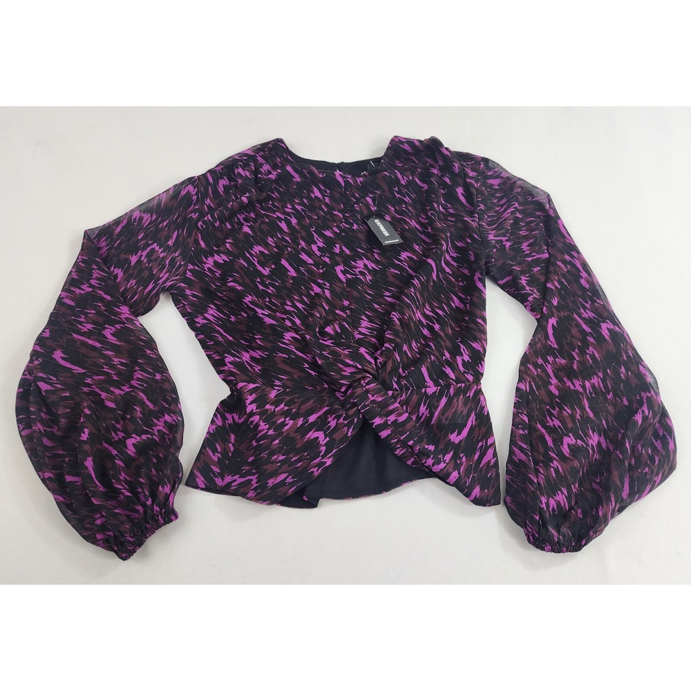 Express blouse top womens sz XS purple black 30634589 polyester $60 ladies